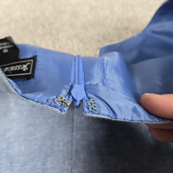 Jessica Howard Dress 10 Linen Shift Light Blue Pom Trim Mini Sleeveless Beachy - Picture 12 of 12